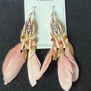 Pink Feather Dangle Earrings